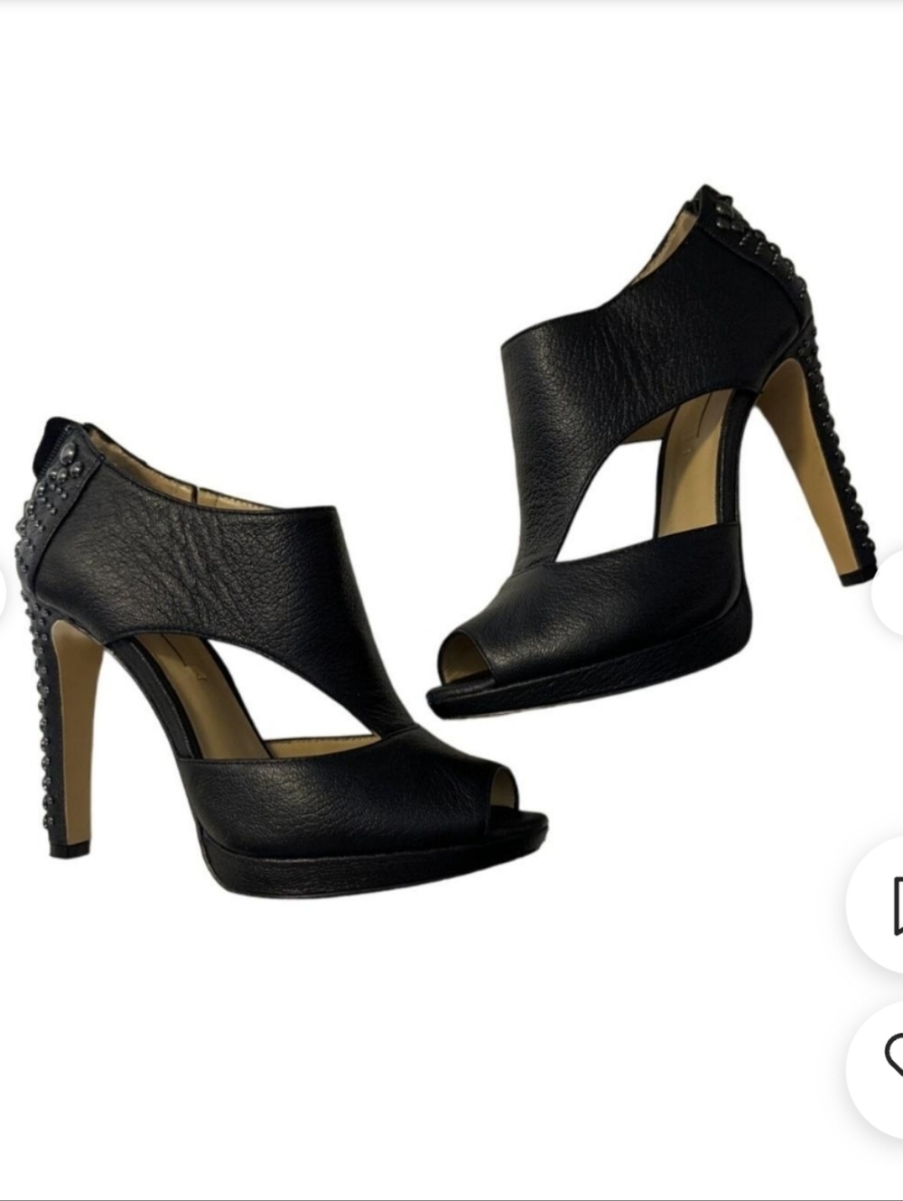 BCBGMaxAzria Black Cutout Peep-Toe Heels with Studded Back